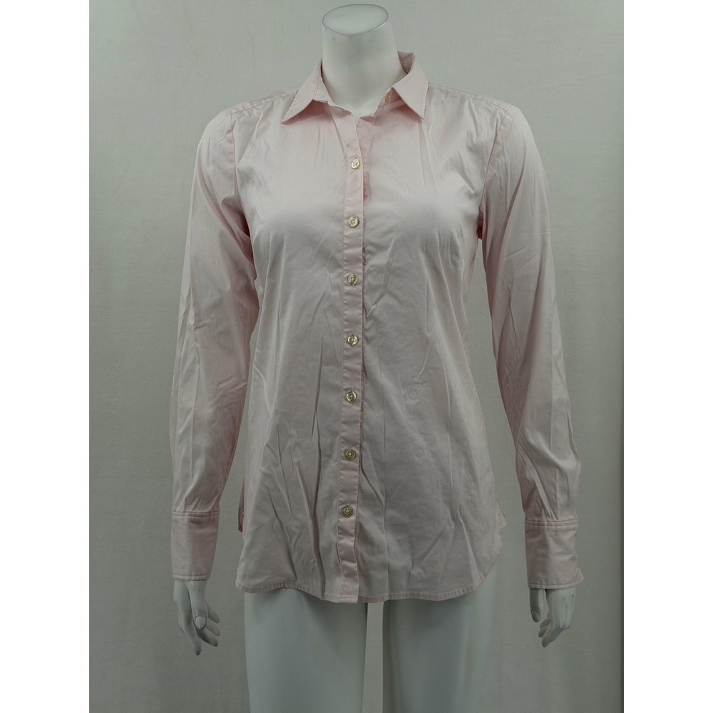 Ann Taylor Top Womens 4 Pink Button Up‎ Long Sleeve Stretch Cotton Office Staple